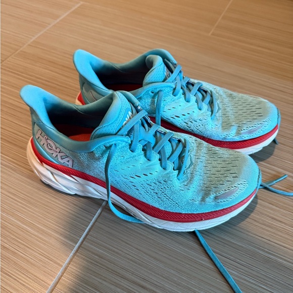 HOKA Women's Clifton 8 Running Shoes - Teal and Red - Picture 4 of 16